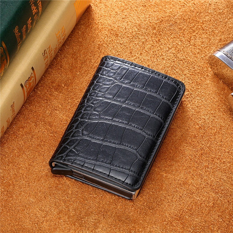  Aluminum, Metal, Leather Anti theft Wallet - Golden Buy