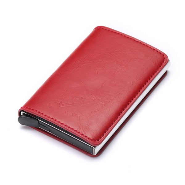  Aluminum, Metal, Leather Anti theft Wallet - Golden Buy