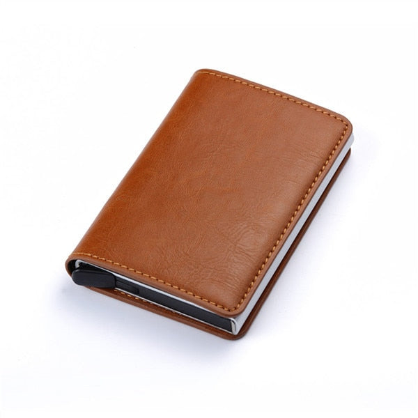  Aluminum, Metal, Leather Anti theft Wallet - Golden Buy