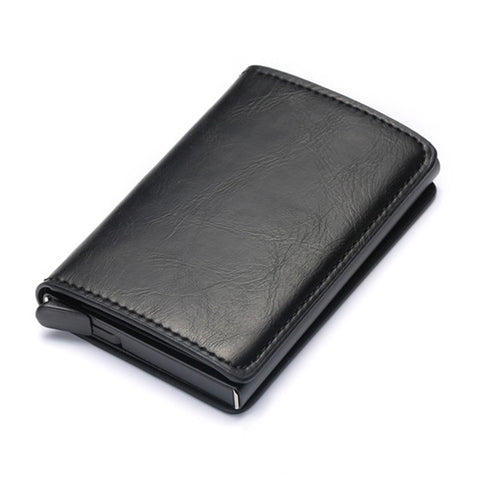  Aluminum, Metal, Leather Anti theft Wallet - Golden Buy