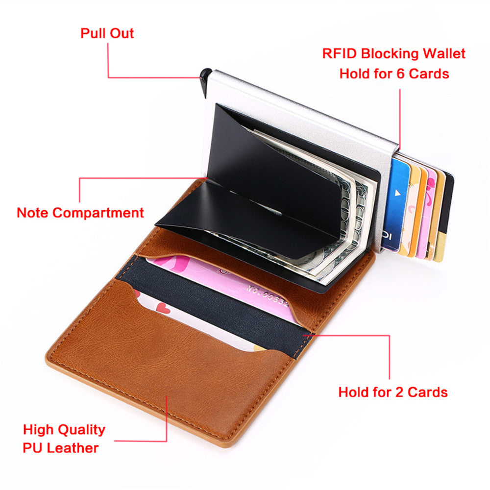  Aluminum, Metal, Leather Anti theft Wallet - Golden Buy