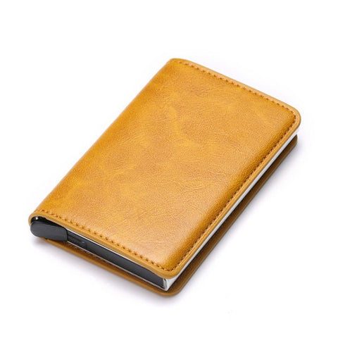  Aluminum, Metal, Leather Anti theft Wallet - Golden Buy