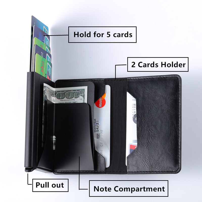  Aluminum, Metal, Leather Anti theft Wallet - Golden Buy
