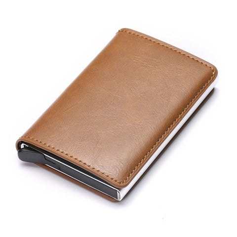 Aluminum, Metal, Leather Anti theft Wallet - Golden Buy
