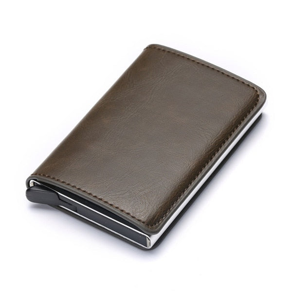  Aluminum, Metal, Leather Anti theft Wallet - Golden Buy