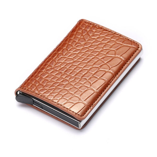  Aluminum, Metal, Leather Anti theft Wallet - Golden Buy