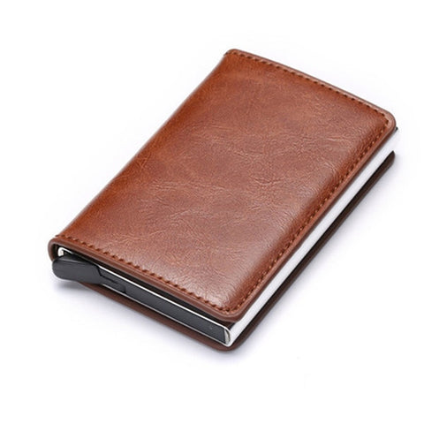  Aluminum, Metal, Leather Anti theft Wallet - Golden Buy